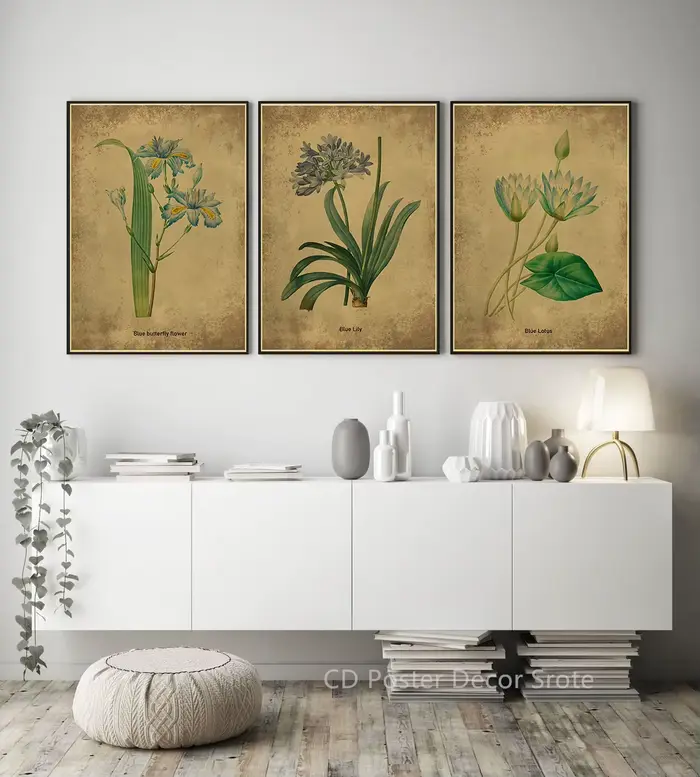 Affiche Botanique Vintage avec Herbes et Plantes