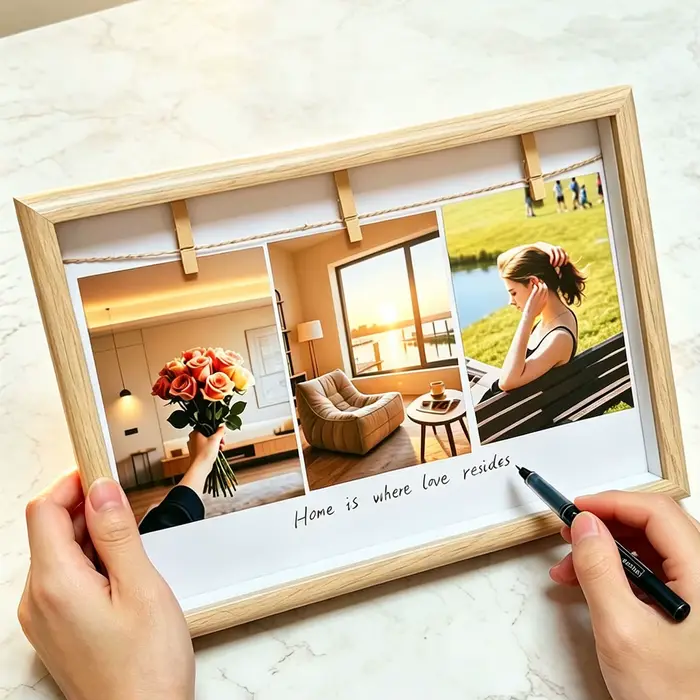 Cadre photo en bois avec 3 pinces