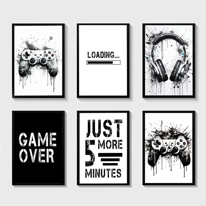 Affiches et imprimés d'art mural de contrôleur de jeu noir et blanc