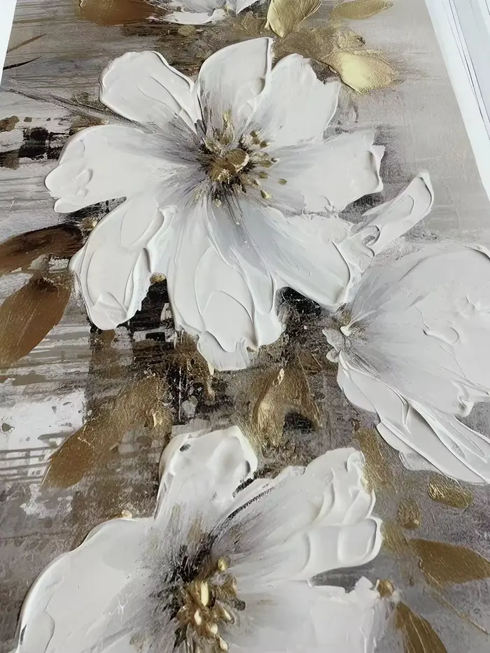 Peinture à l'huile de fleurs dorées sur affiche
