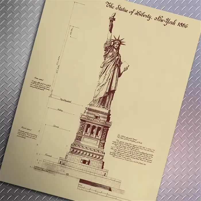 Bar décor à la maison Vintage la Statue de la liberté à New York 1886 Design dessins affiche rétro papier Kraft 51x35 cm autocollant mural