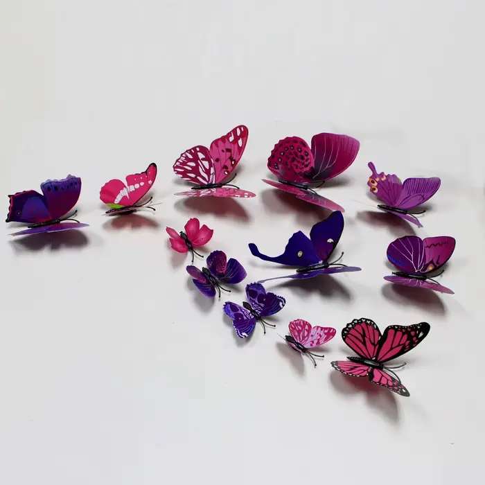 Autocollants papillons 3D, 12 pièces, art mural de chambre, décoration de maison, bricolage