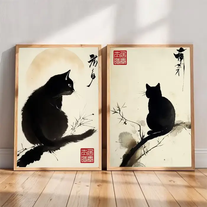 Affiche de chat japonais minimaliste
