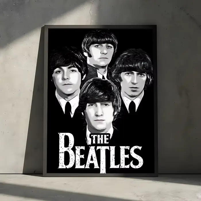 Affiche murale en toile de coton avec peinture et calligraphie des Beatles, décoration de qualité po