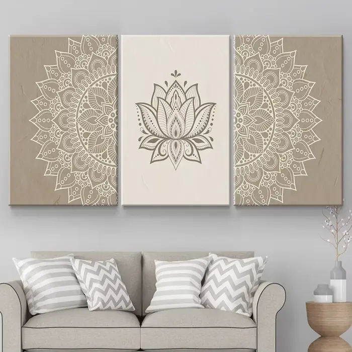 Toile de peinture de Mandala bohème Beige