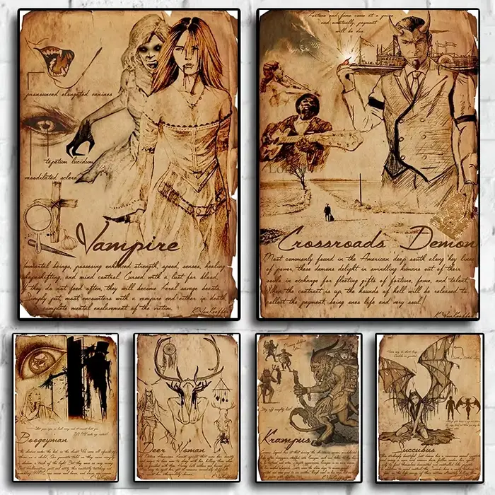 Affiches de fille diable Sexy, Vampire d'horreur, monstre mythique, loup-garou, sorcellerie magique, peinture sur toile esthétique, décoration de salle