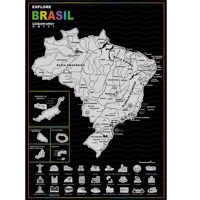 Explorez la carte à gratter du brésil pour cadeau de voyage