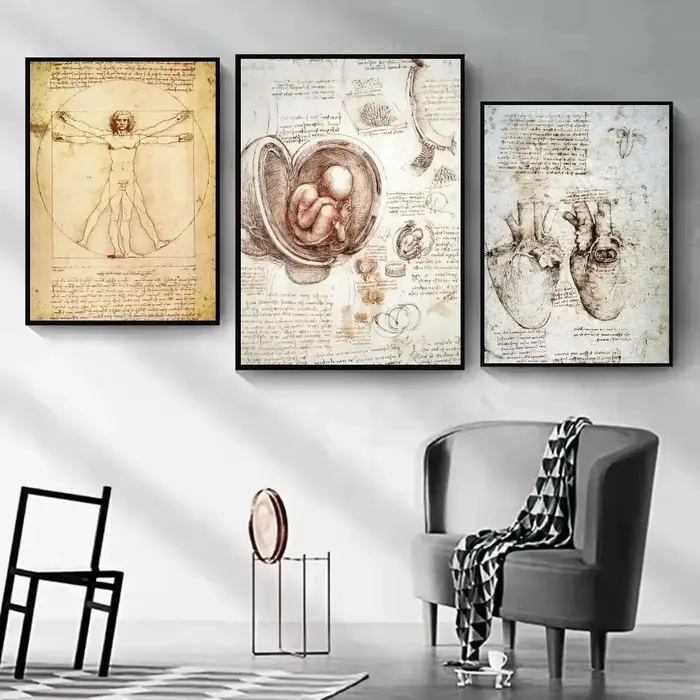 Leonardo Da Vinci manuscrit homme de Vitruve affiches Vintage rétro chambre Bar café