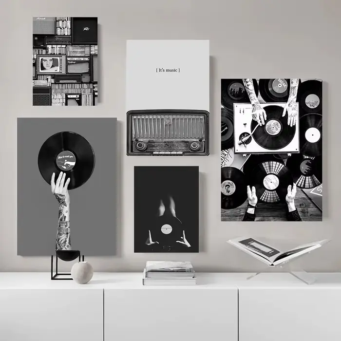 Affiches et impressions de disques de musique en noir et blanc