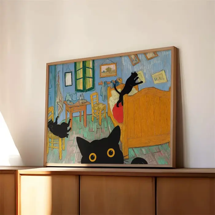 Impression murale créative et amusante de la Création d'Adam avec chat orange