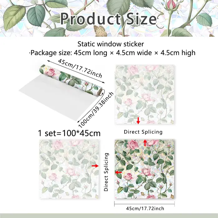 Autocollants électrostatiques colorés pour fenêtres, design floral, pour vitres de présentoirs, déco