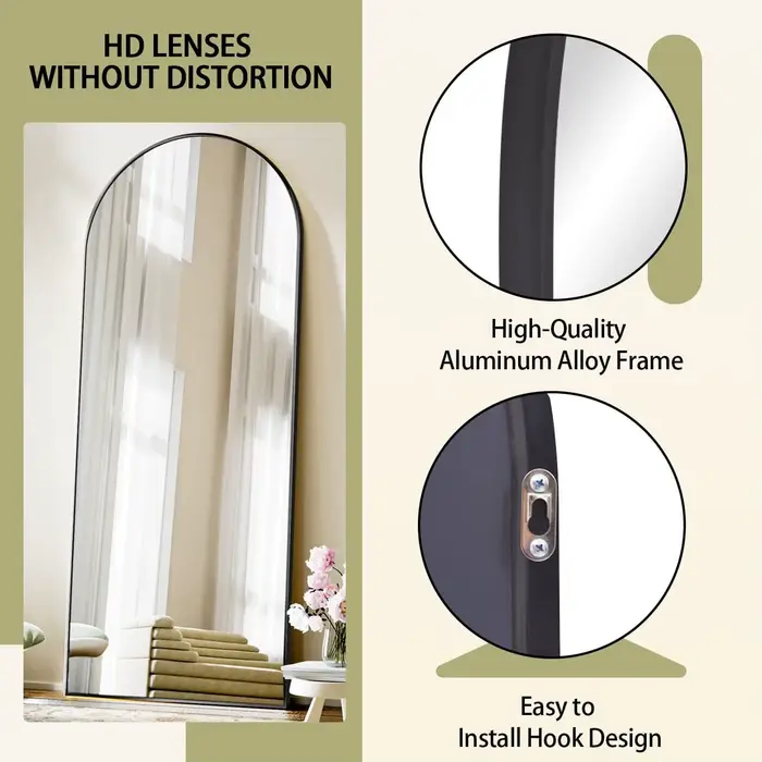 Miroir Mural Book ine Longueur en Arc de 71x26 Pouces, Miroir de Sol avec Support, Miroir Complet en