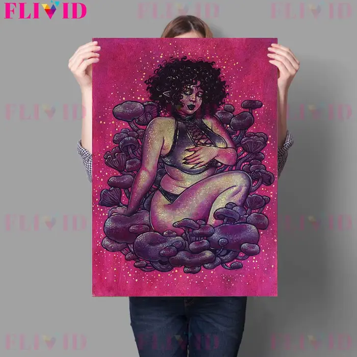 Toile d'art mural Vintage, nymphe de champignon et sorcière quatre saisons, peinture Medusa In Love,