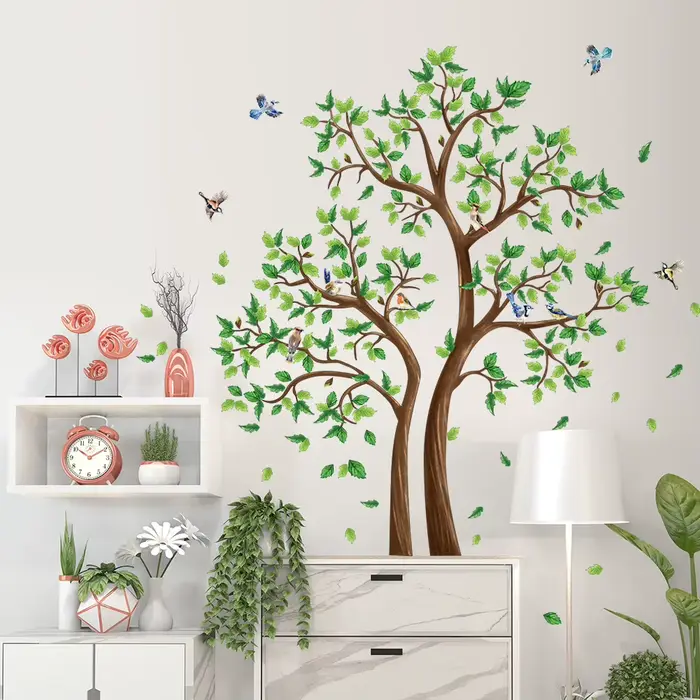 Autocollant mural arbre vert 3d pour salon, décoration de la maison, autocollant mural amovible pour