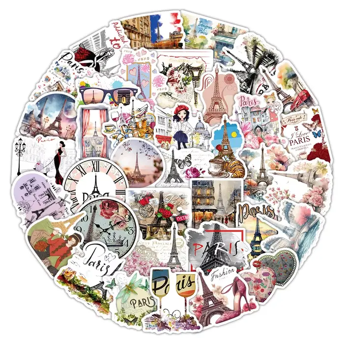 54 pièces romantique Paris autocollants esthétique Graffiti bricolage décoration cadeau voyage commémoratif dessin animé autocollant ordinateur portable guitare voiture vélo