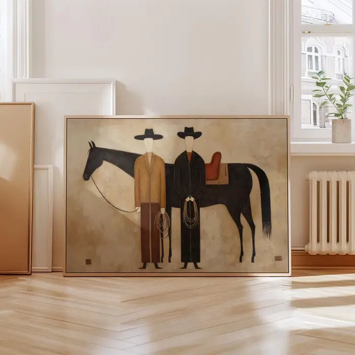 Peinture à l'huile abstraite figurative de cheval style cowboy