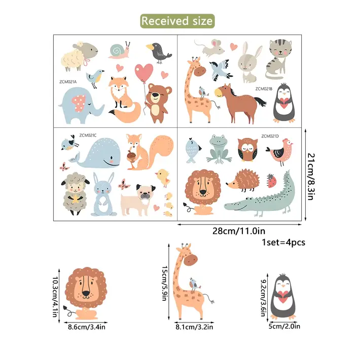 Autocollants muraux d'animaux de dessin animé, pour décoration de chambre d'enfants, sparadrap murau