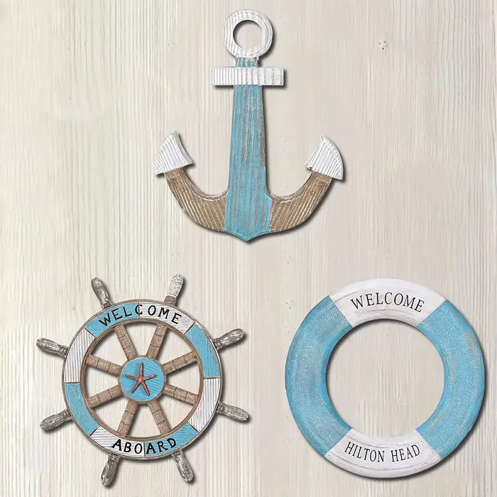 1 ensemble de décorations murales nautiques en bois sur le thème de l'océan