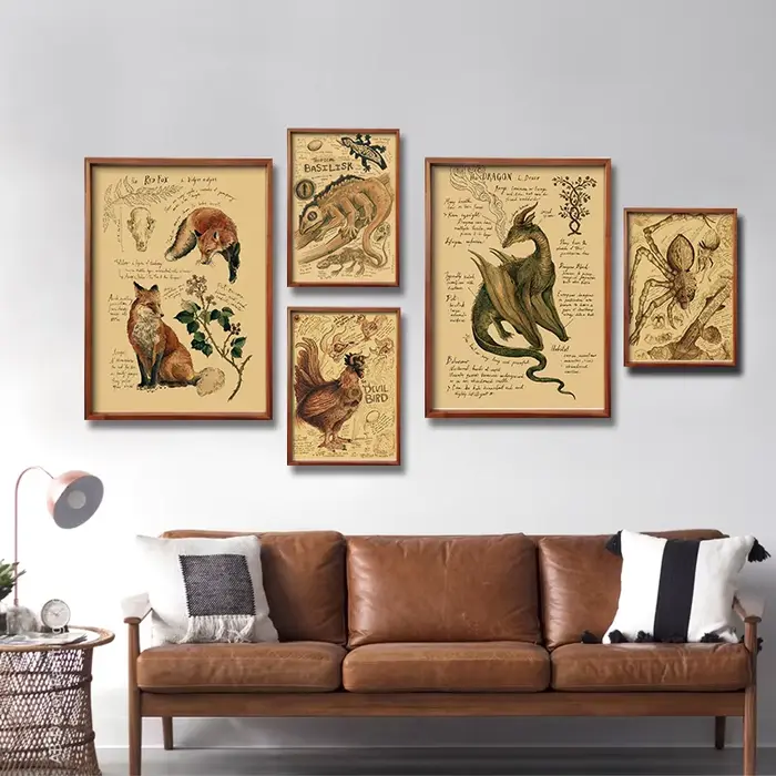 Affiches rétro Dragon//renard/chien/loup/oiseau/ours