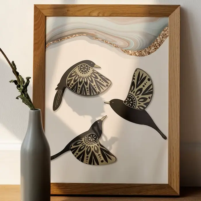 Décoration murale en bois d'oiseau noir