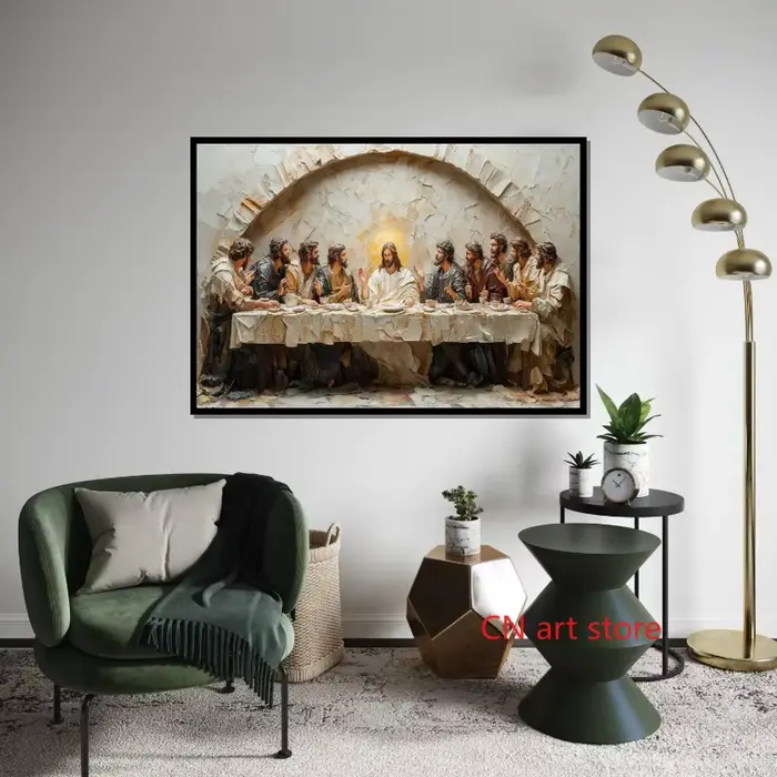 Affiche d'art spirituel rétro, dernière cène, jésus religieux avec Disciples, peinture sur toile, image murale imprimée, décoration de maison pour salon