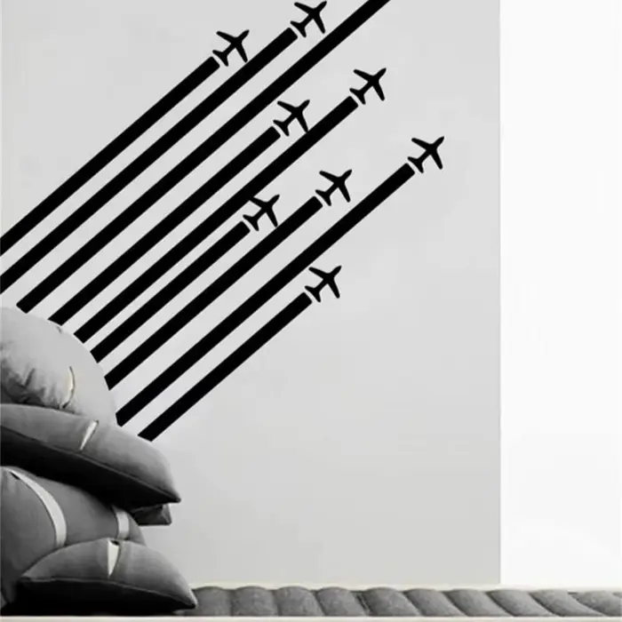 Affiche d'art mural ligne géométrique d'avion, autocollant mural décoratif, espace créatif, bureau, magasin, décoration de porte, autocollant en verre