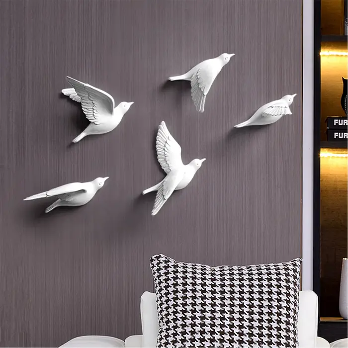 Autocollants muraux créatifs d'oiseaux en résine 3d