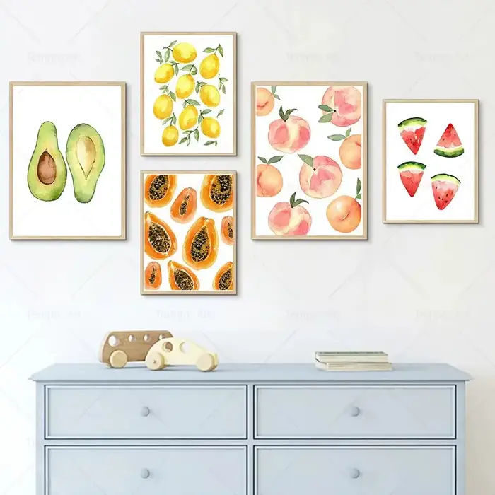 Affiche de fruits aquarelle avocat citron pastèque pêche papaye mur Art toile peinture impressions nordiques photo cuisine décor à la maison