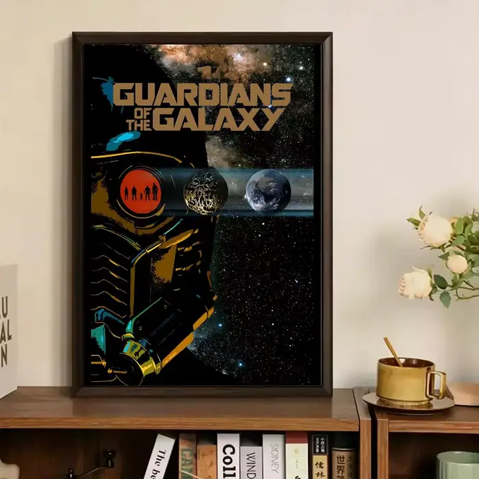 Affiche sur toile avec peinture et calligraphie des Gardiens de la Galaxie