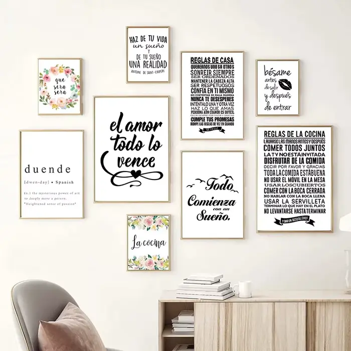 Toile imprimée et affiche avec citation positive espagnole