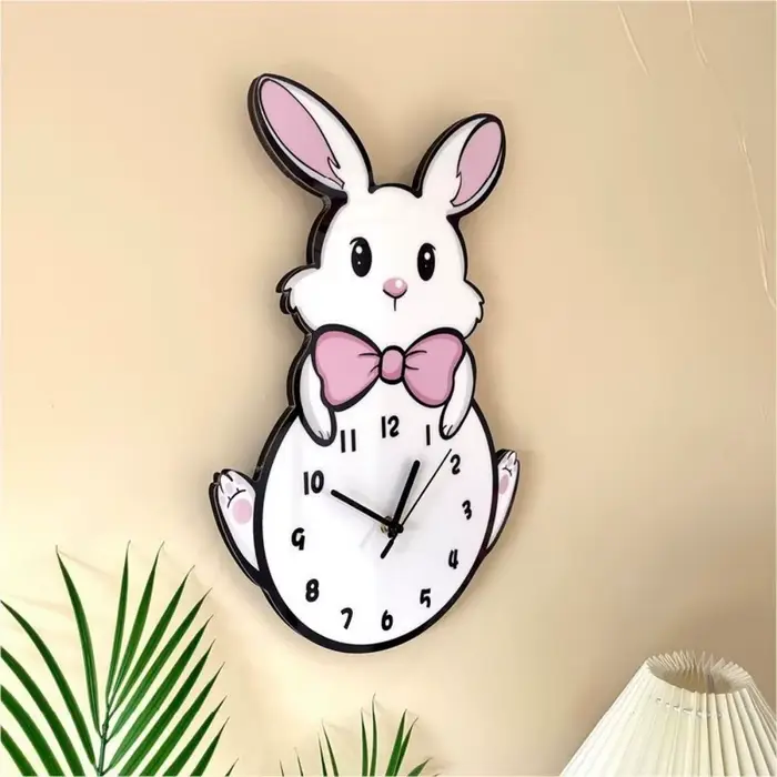 Créatif mignon petit lapin blanc horloge murale suspendue décorative dessin animé