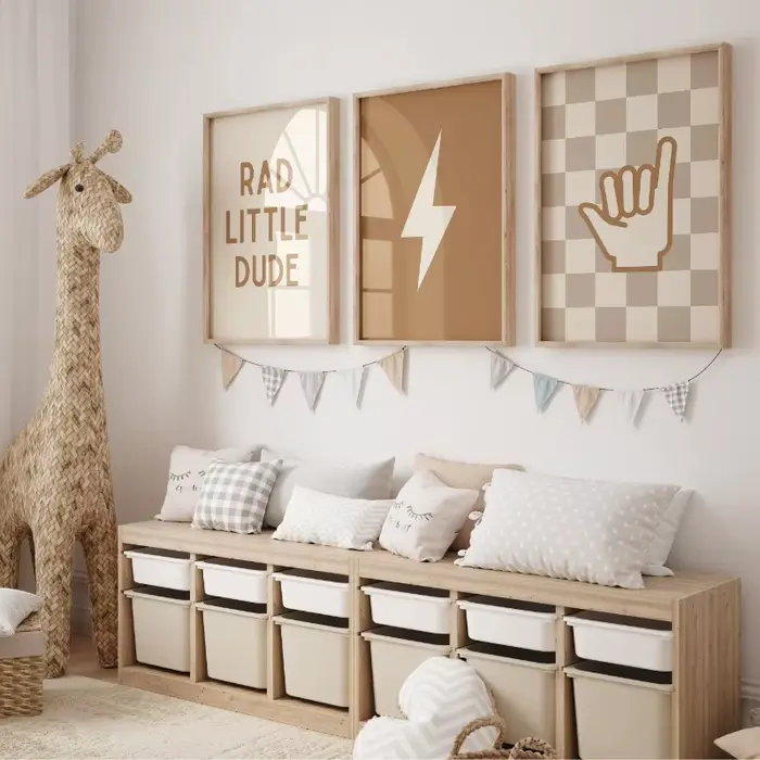 Affiche murale à carreaux neutre pour chambre d'enfant