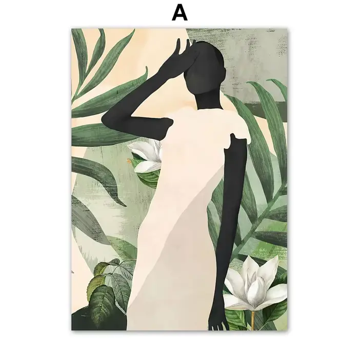 Peinture sur toile abstraite de femme africaine avec feuilles, affiches et impressions de fille noir