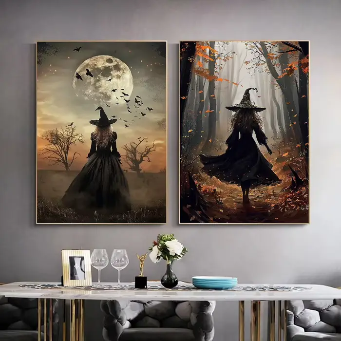 Affiche de décoration murale de sorcière foncée d'halloween