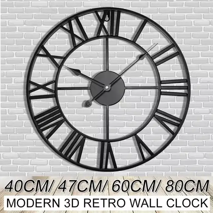 Grande horloge murale 3D avec chiffres romains