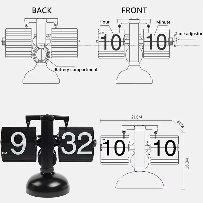 Horloge de retournement de Page automatique à Quartz Vintage