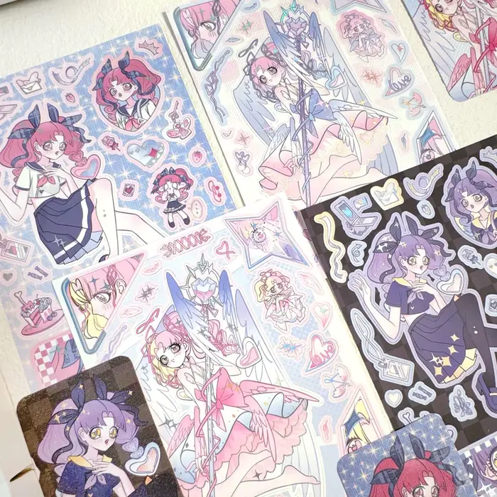 Autocollants décoratifs en papier de la série Fantasy de l'ange, jolis autocollants rétro mignons, 3
