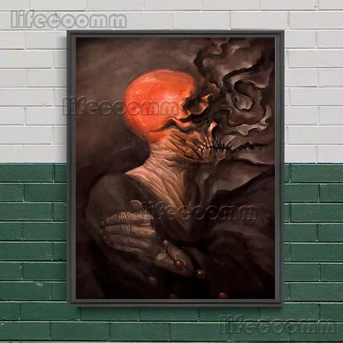 Démon évêque et Horrible bouche d'oiseau sorcière médecin Vintage mur Art toile peinture