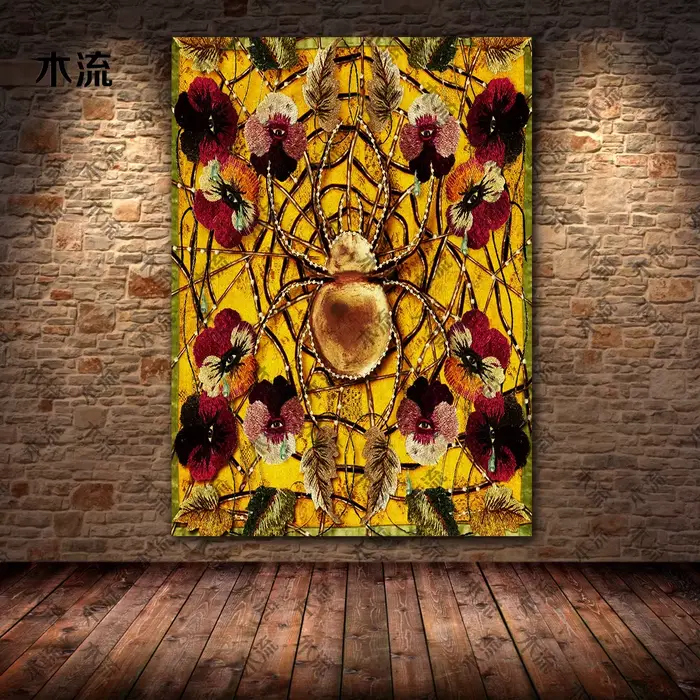 Peinture sur toile d'art mural gothique, coeur qui pleure, serpent et Sacré-Cœur, araignée dorée, fl