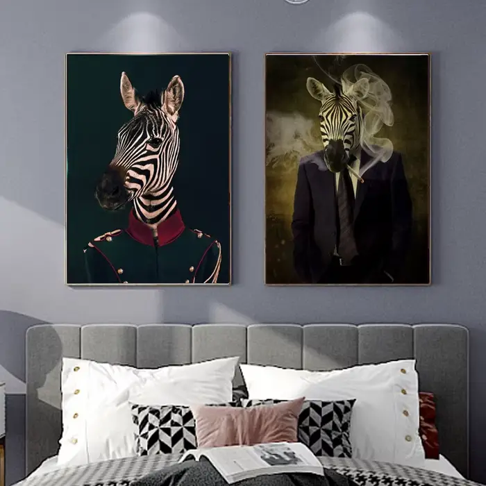Toile d'Art Mural Rétro avec Motifs de Zèbre et Animal