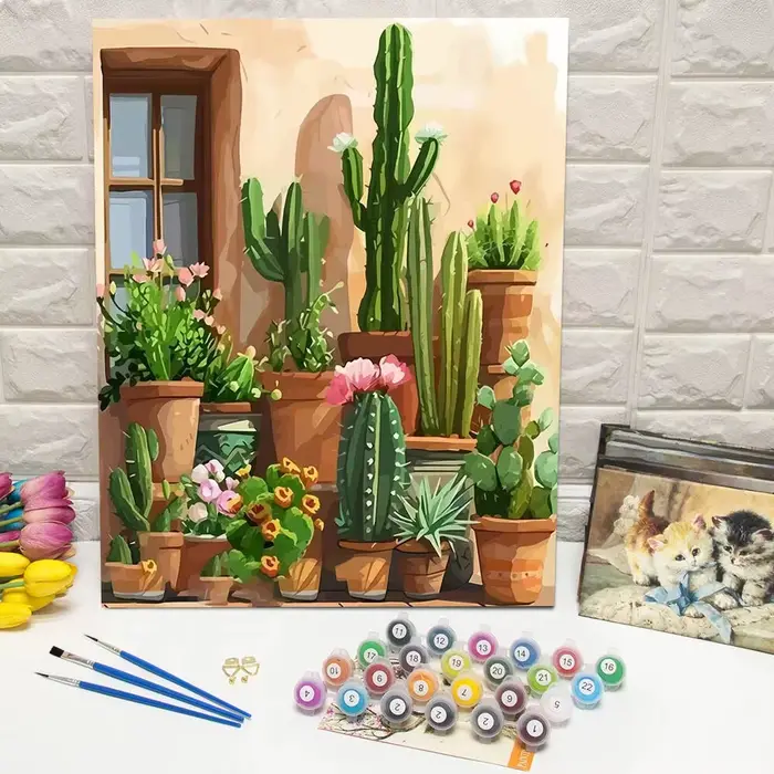 Kit de peinture numérique DIY pour adultes : Cactus