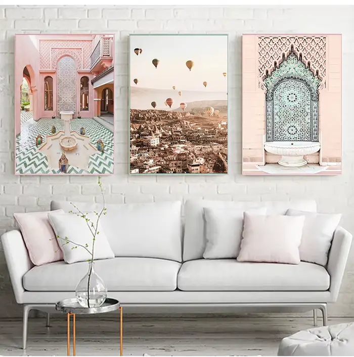 Affiche de fleur de style rose avec feuilles vertes