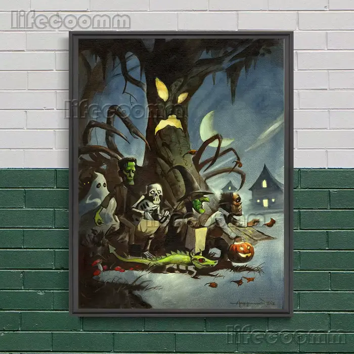 « Trick Or Treat » L'Eerie et Terrifiant Halloween mur Art toile impression enfants qui souhaitent bonbons