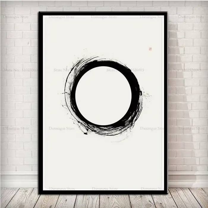 Cercle Zen Enso, œuvre d'art de style japonais, Sumie Bonsai Sakura, peinture sur toile murale, parf