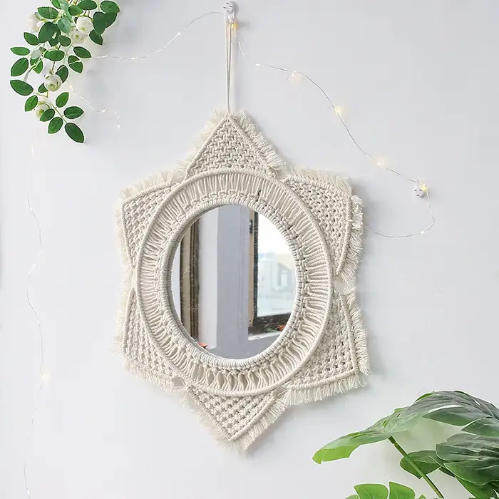Grands miroirs muraux ronds en macramé, décoration pour la maison, style Boho, pour le salon et la chambre à coucher
