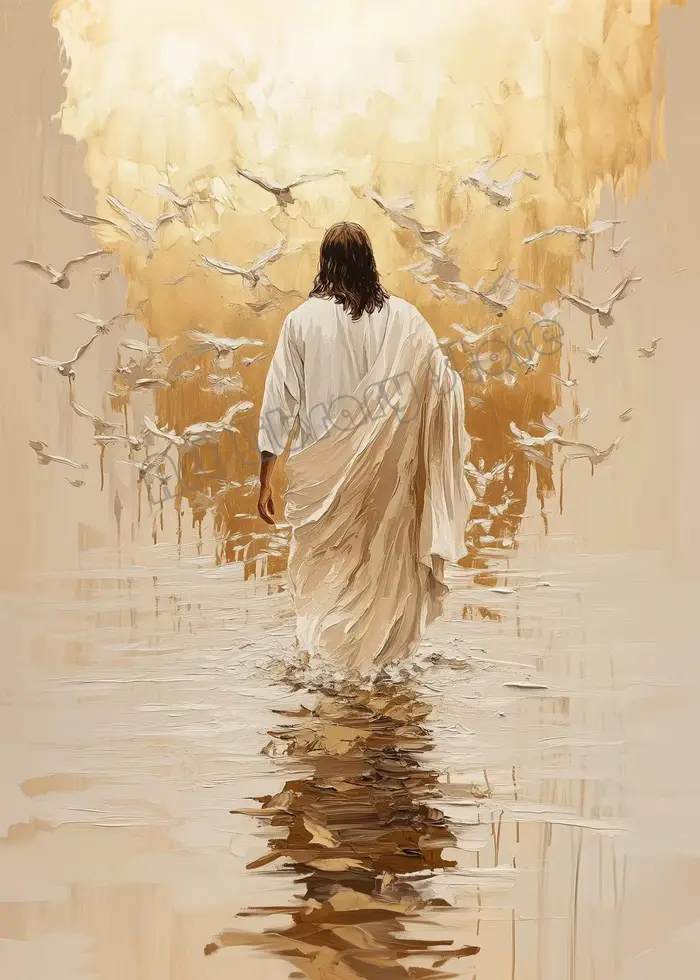 1 toile sans cadre, peinture sur toile moderne nordique, Jésus-Christ marchant sur l'eau, décoration
