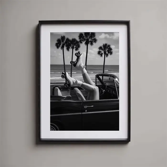 Affiche d'art de plage tropicale, surfeur, vagues d'océan, impression noir et blanc, décor de maison