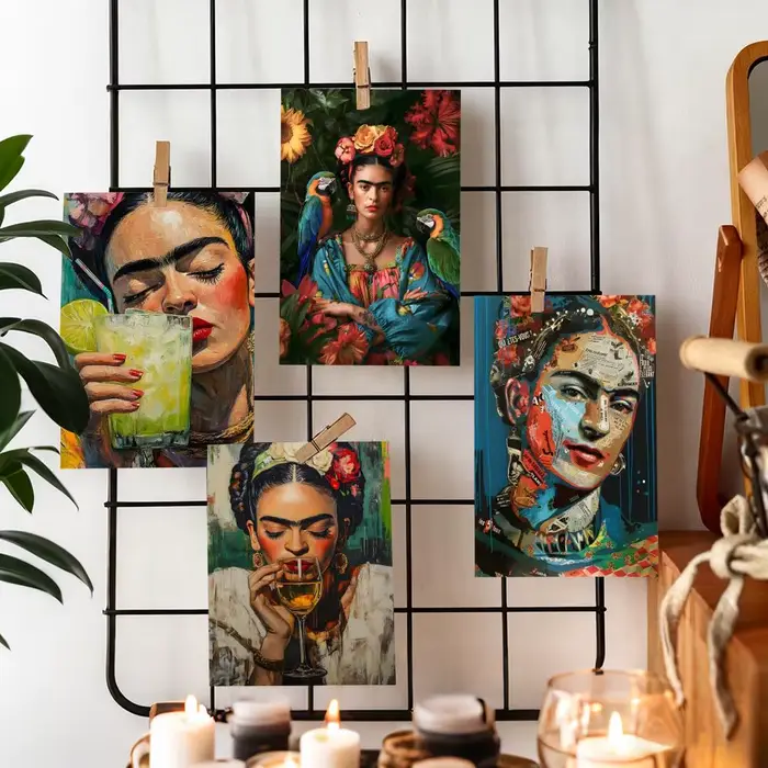 Affiche murale en toile de coton avec peinture et calligraphie Art Frida K-Kahlo