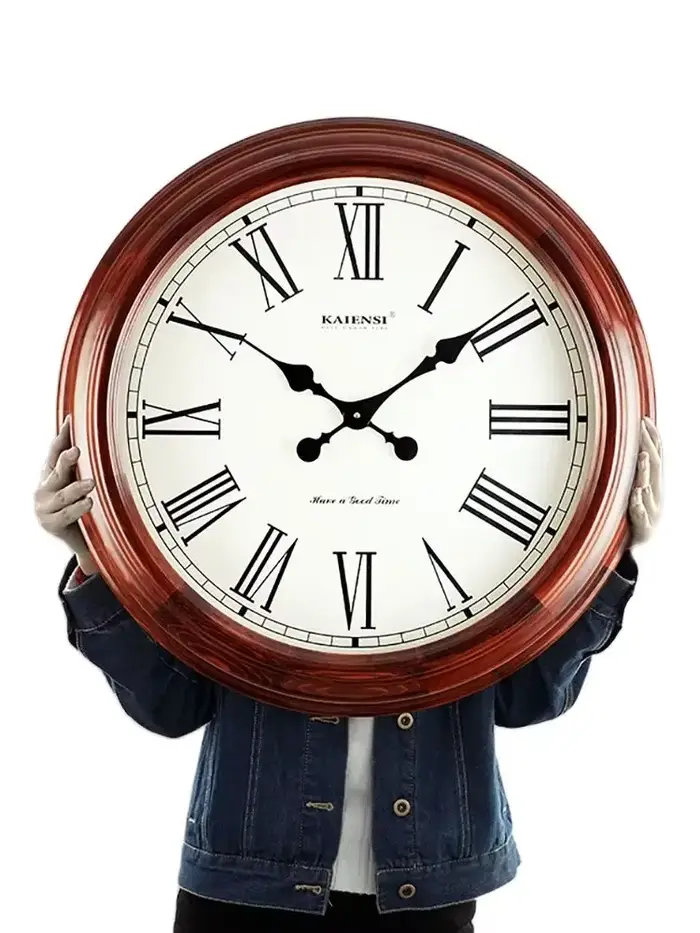 Grande Horloge Murale Rétro en Bois Massif