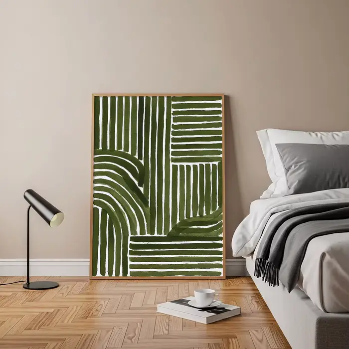 Impression d'art abstrait aux lignes vertes